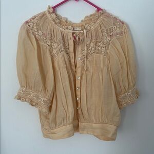 Doen Cream Puff Sleeve Blouse with Bib Collar